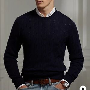 POLO RALPH LAUREN CABLE KNIT CASHMERE BLACK MENS SWEATER NWT